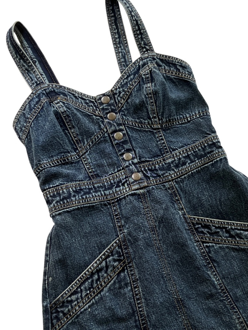 Japna Jean Dress XS Jumper Pinafore Y2K Pockets Blue Denim Corset Top Wide Strap